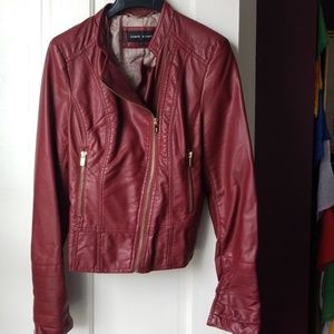 Red faux leather jacket